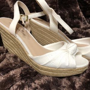 Cream Montego Bay Ankle Strap Wedges.